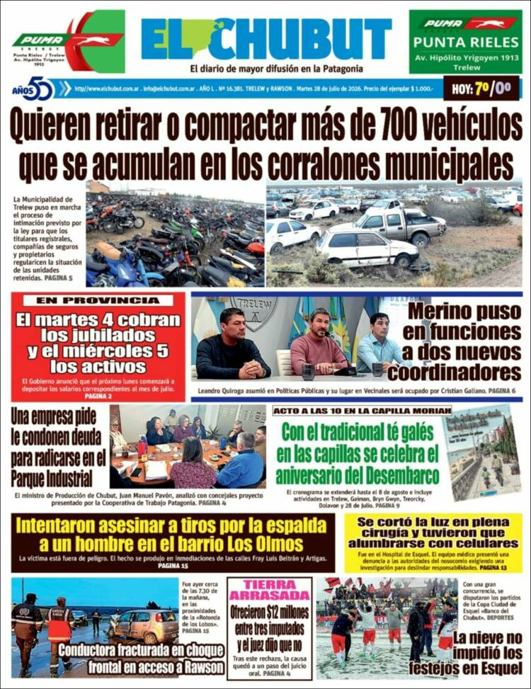 Portada de El Chubut (Argentina)