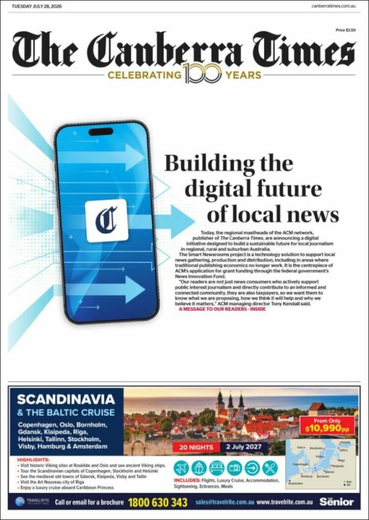 Portada de The Canberra Times (Australia)
