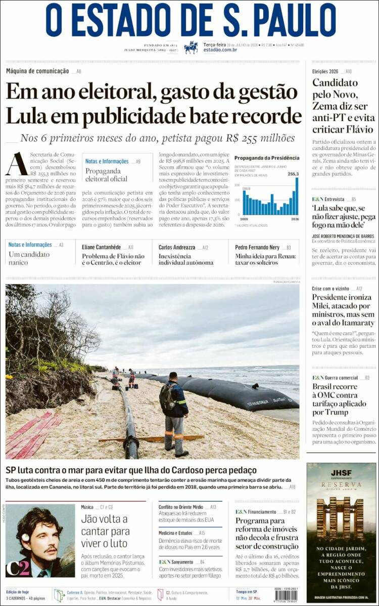 Portada de O Estado de São Paulo (Brasil)