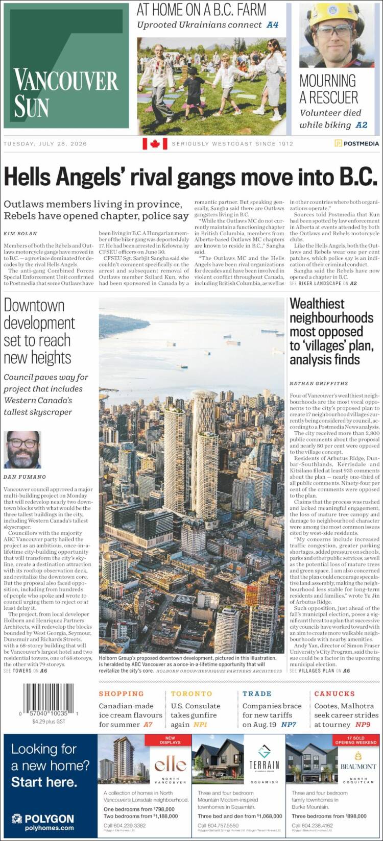 Portada de The Vancouver Sun (Canad&aacute;)