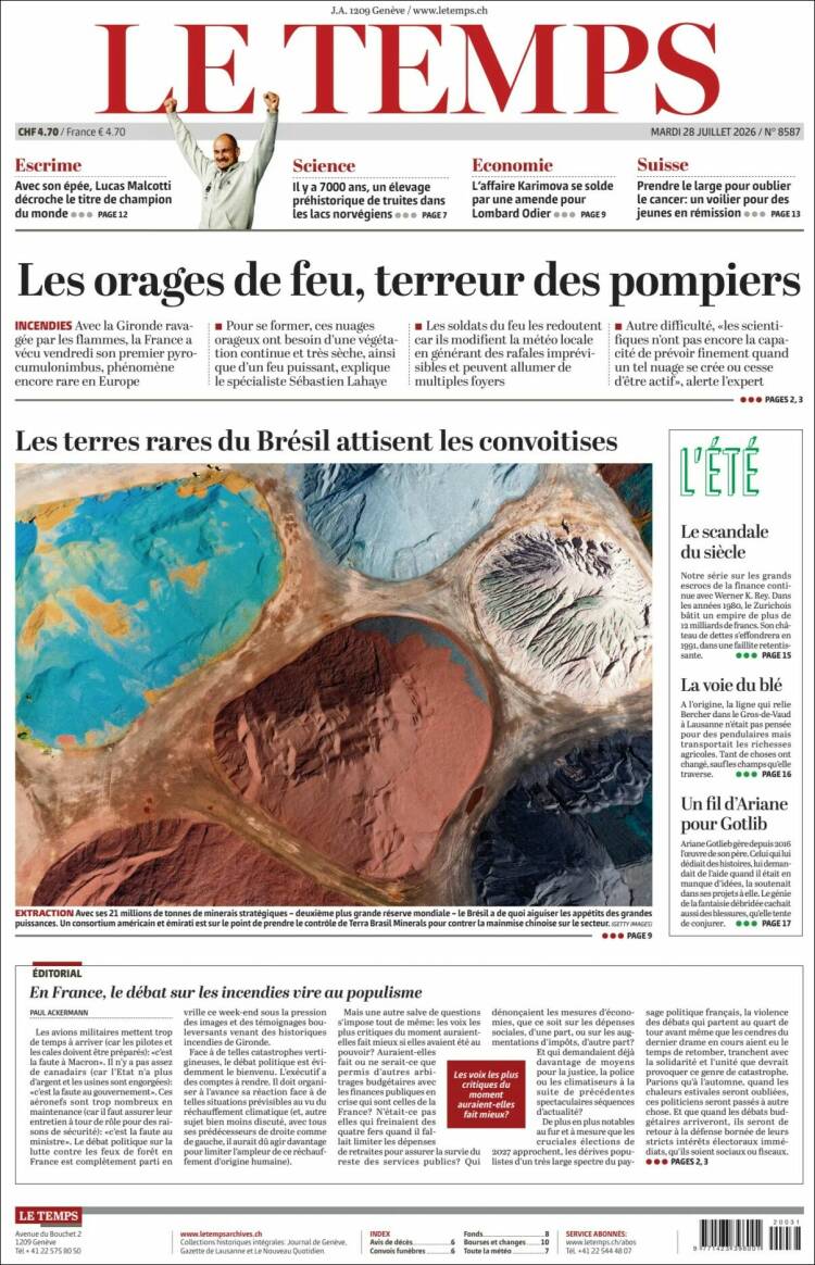 Portada de Le Matin (Suiza)