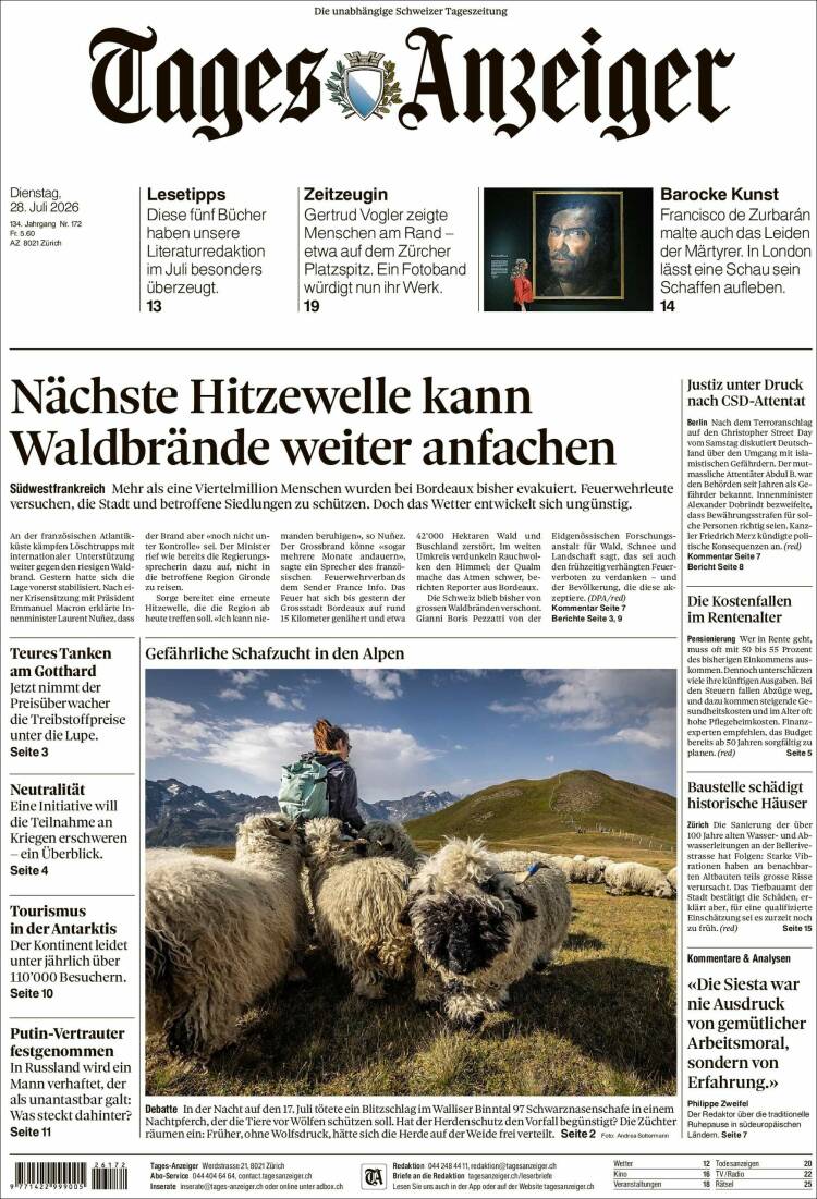 Portada de Tages-Anzeiger (Suiza)