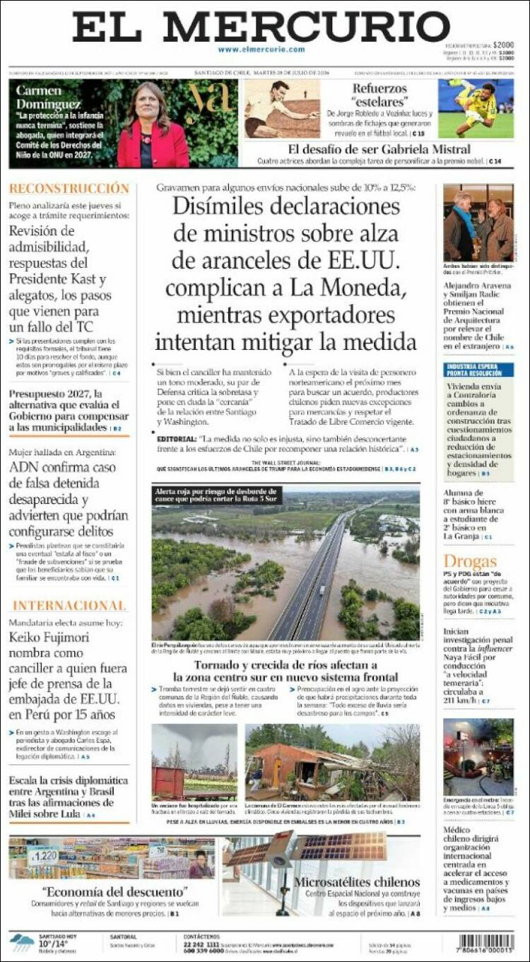 Portada de El Mercurio (Chile)