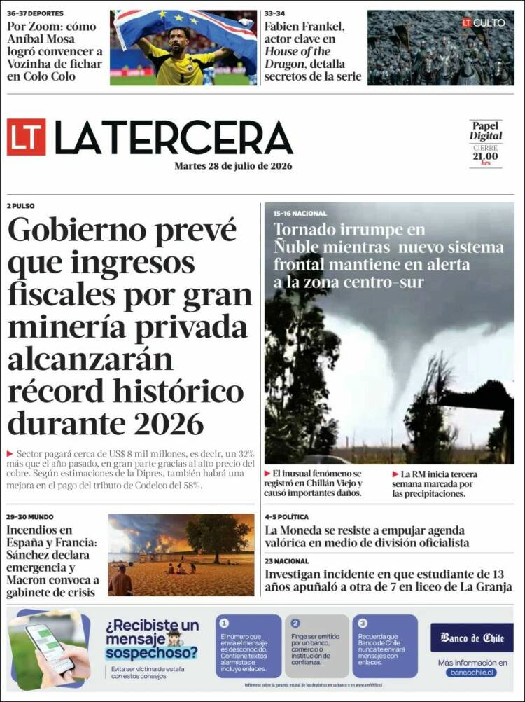 Portada de La Tercera (Chile)