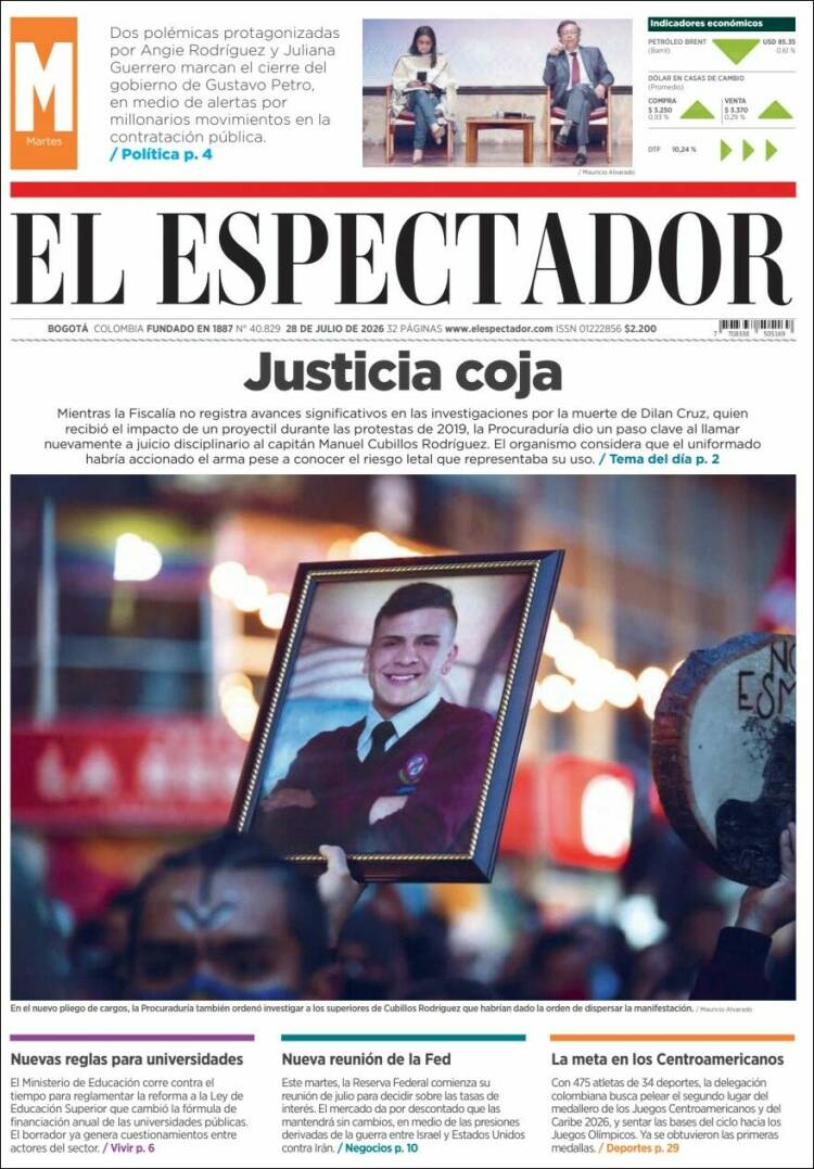 Portada de El Espectador (Colombia)