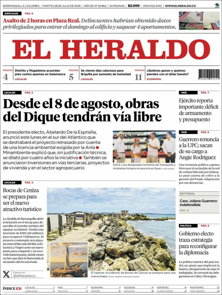 Portada de El Heraldo (Colombia)
