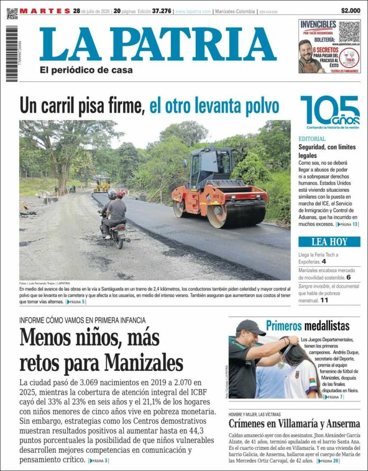 Portada de La Patria (Colombia)