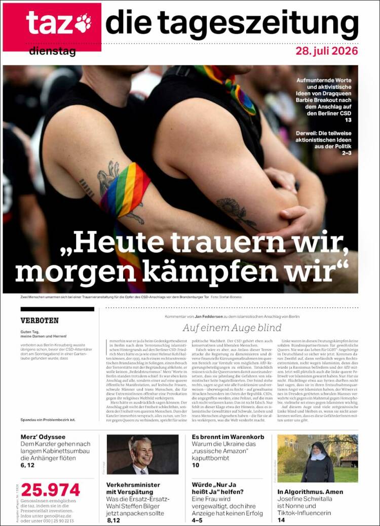 Portada de Die Tageszeitung (Alemania)