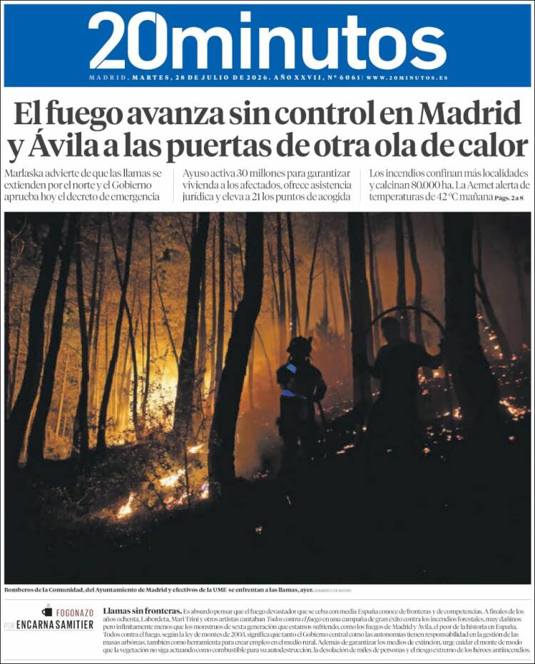 Portada de 20 Minutos - Madrid (Espa&ntilde;a)