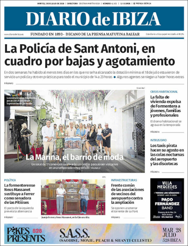 Portada de Diario de Ibiza (Espa&ntilde;a)