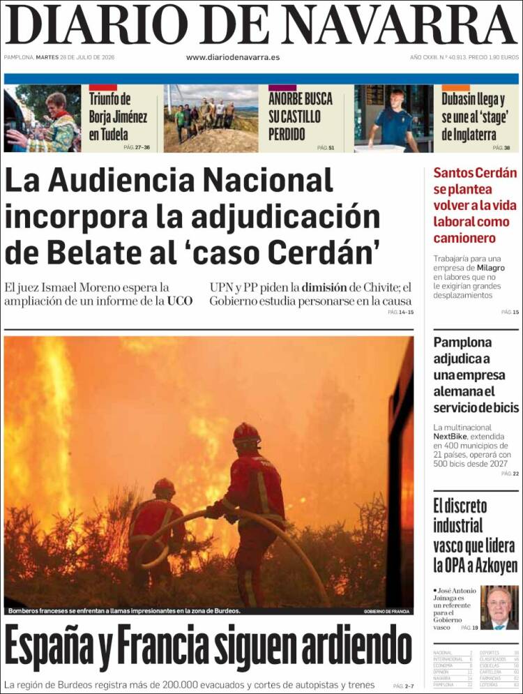 Portada de Diario de Navarra (Espagne)