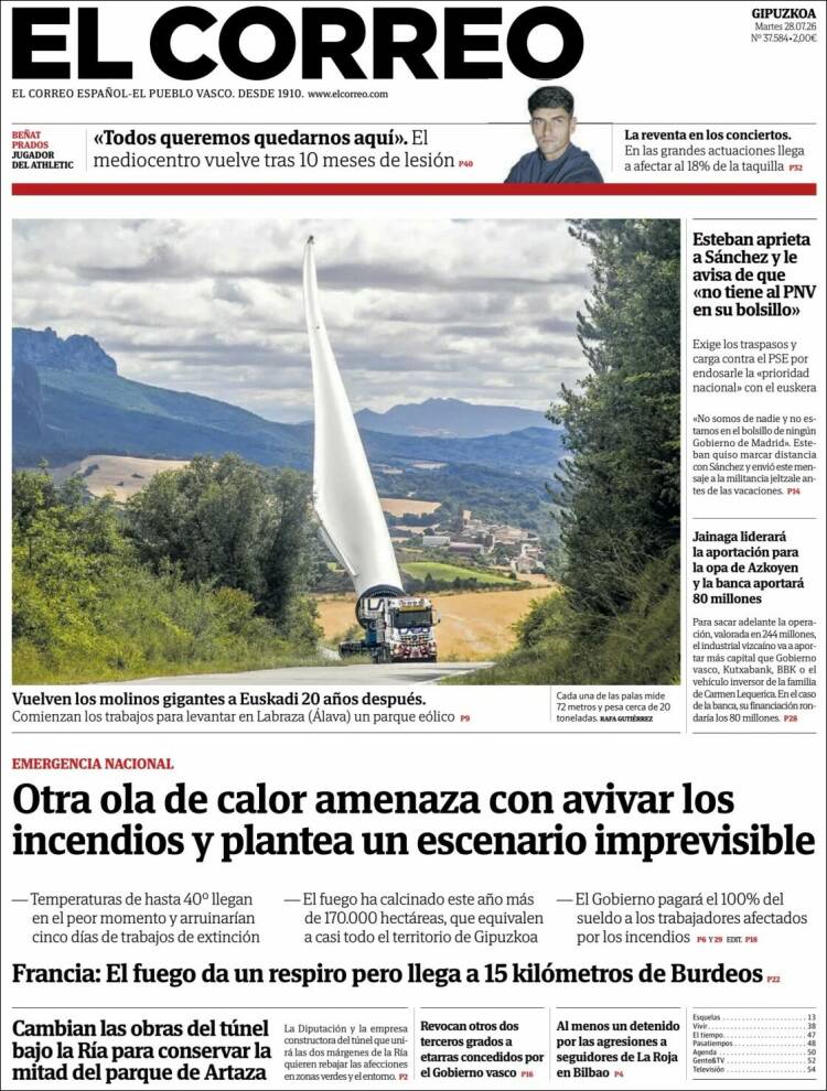 Portada de El Correo - Guipuzcoa (Espa&ntilde;a)