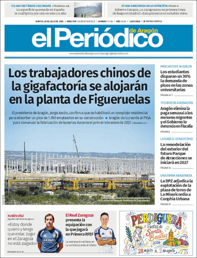 Portada de El Periódico de Aragón (Espa&ntilde;a)