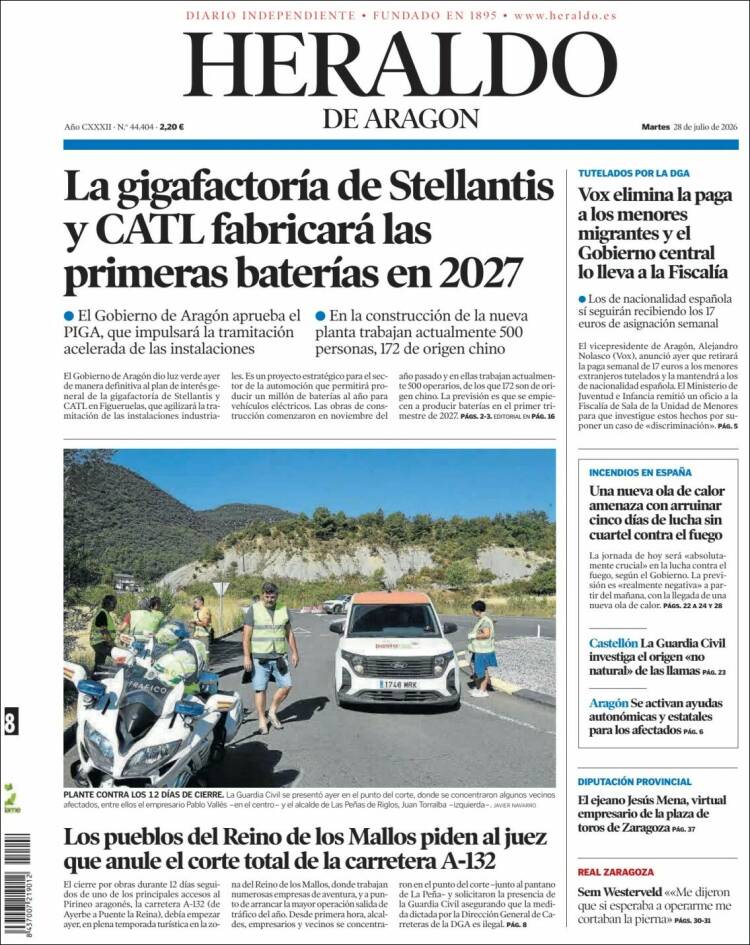 Portada de Heraldo de Aragón (Espa&ntilde;a)