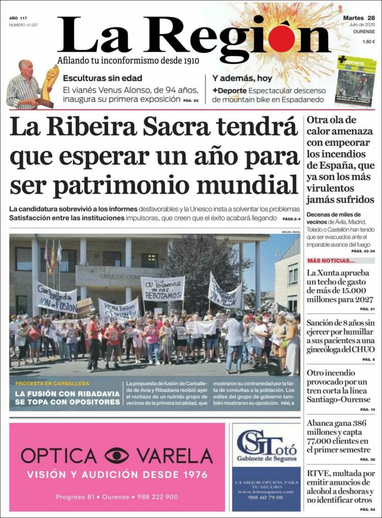 Portada de La Región de Ourense (Espa&ntilde;a)