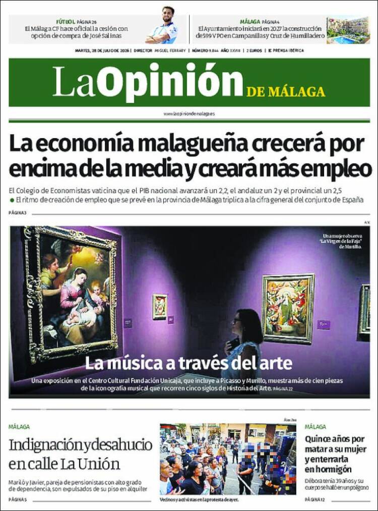 Portada de La Opinión de Málaga (Espa&ntilde;a)