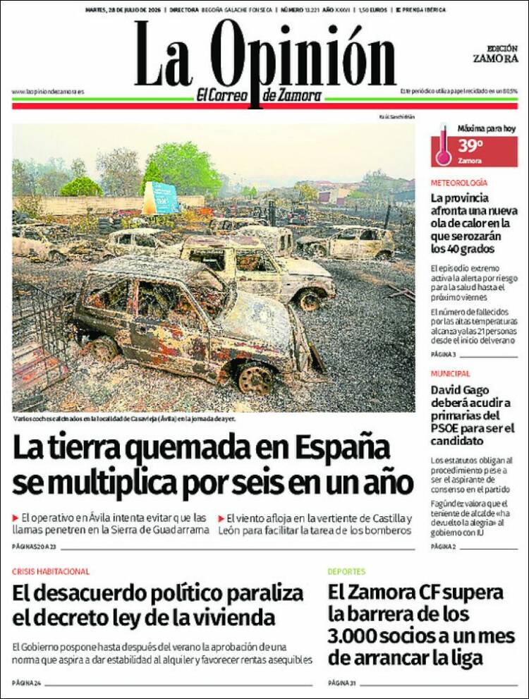Portada de La Opinión - El Correo de Zamora (Espa&ntilde;a)