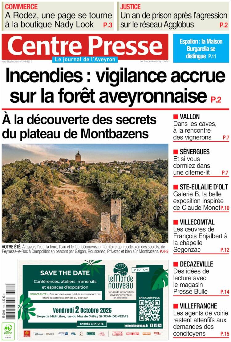 Portada de Centre Presse (Francia)