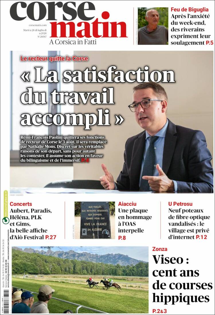 Portada de Corse-Matin (Francia)