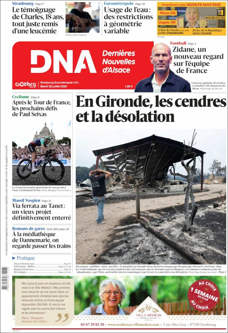 Portada de Les Dernières Nouvelles d'Alsace (Francia)