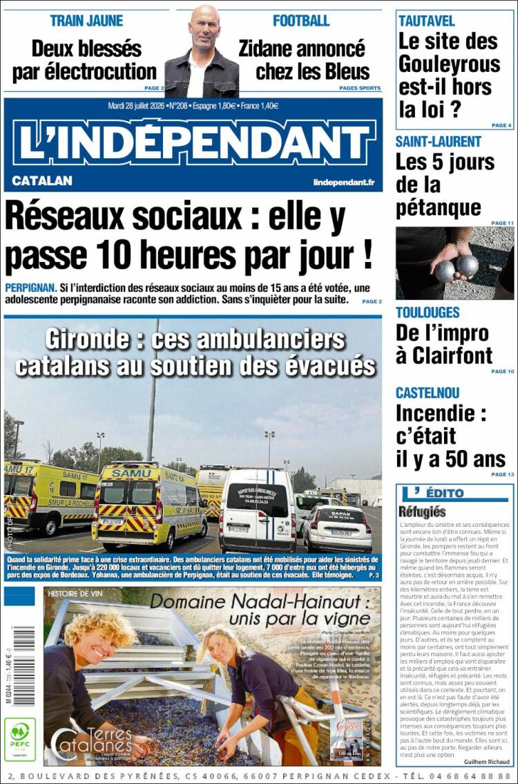 Portada de Le Indépendant (Francia)