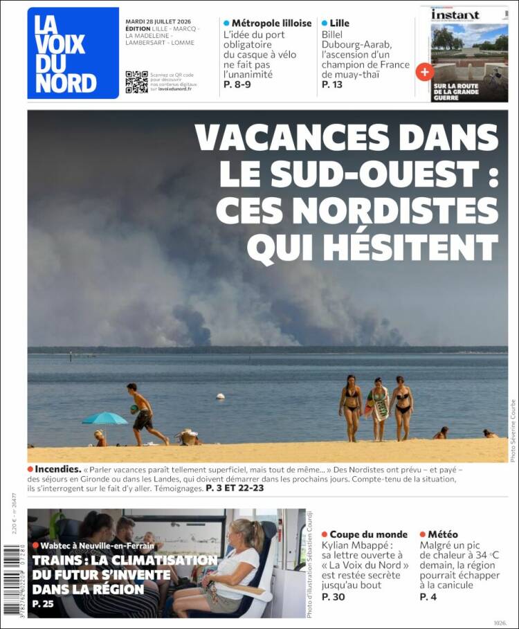 Portada de La Voix du Nord (Francia)