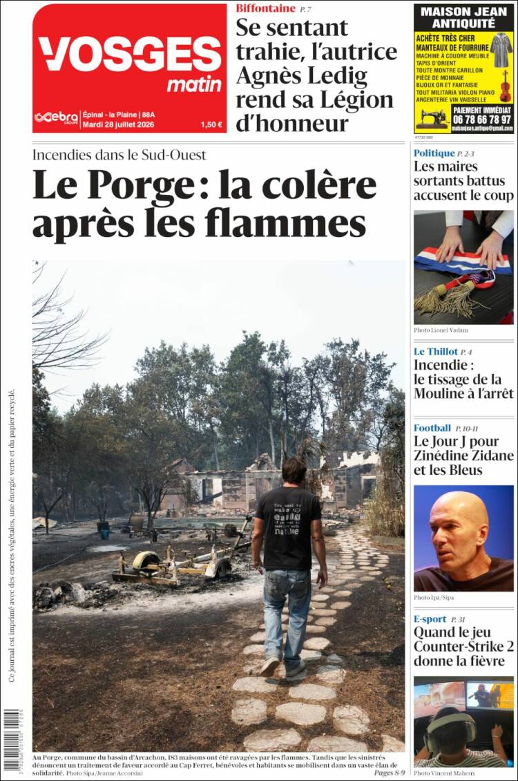 Portada de Vosges Matin (Francia)