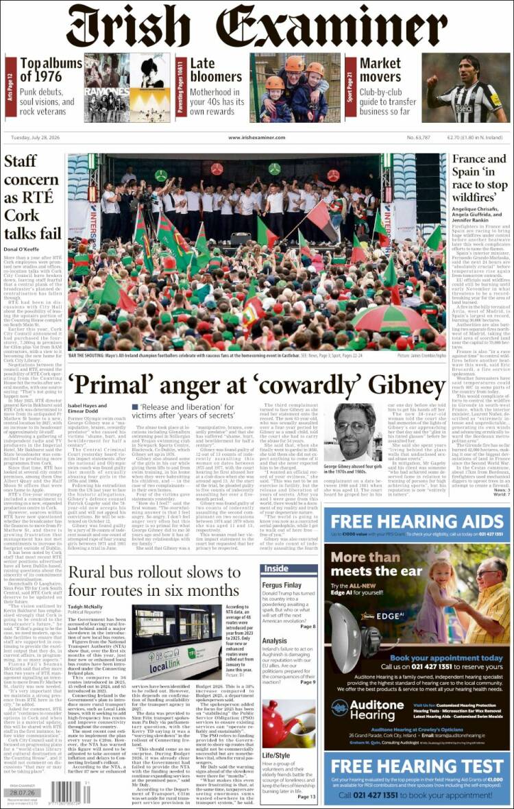 Portada de Irish Examiner (Irlanda)