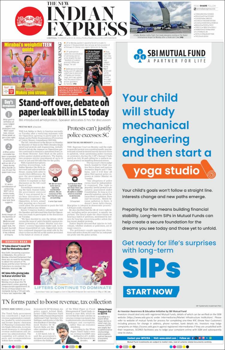 Portada de New Indian Express (India)