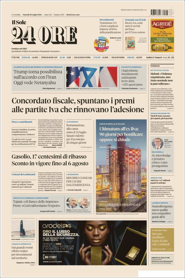Portada de Il Sole 24 ORE (Italia)