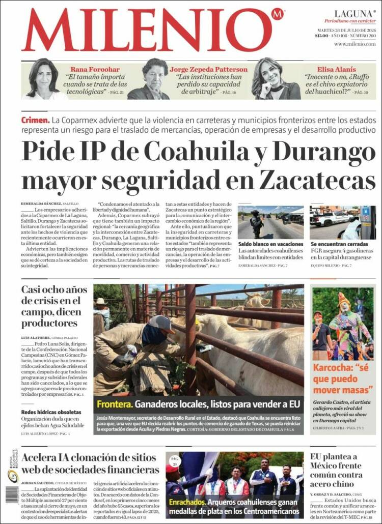 Portada de Milenio - Laguna (M&eacute;xico)