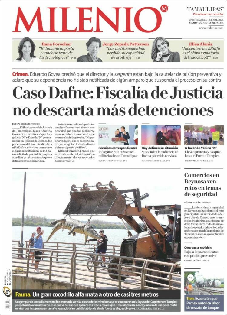 Portada de Milenio - Tamaulipas (M&eacute;xico)