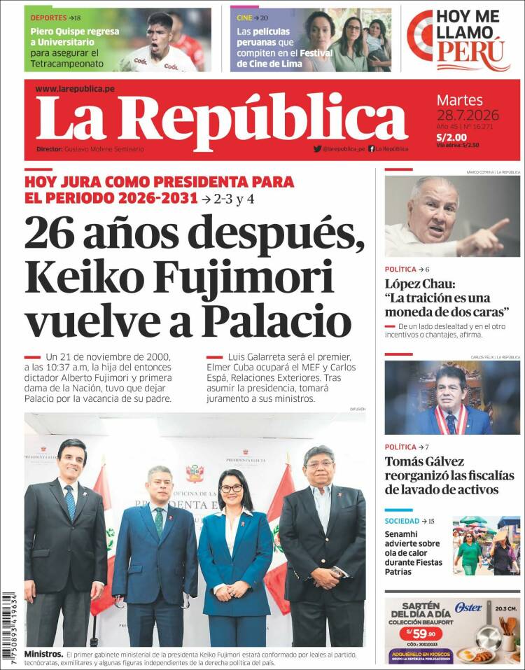 Portada de La Republica (Per&uacute;)