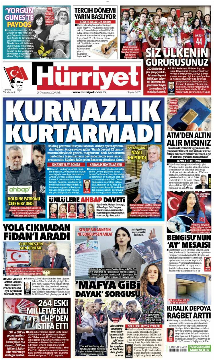 Portada de Hürriyet (Turqu&iacute;a)