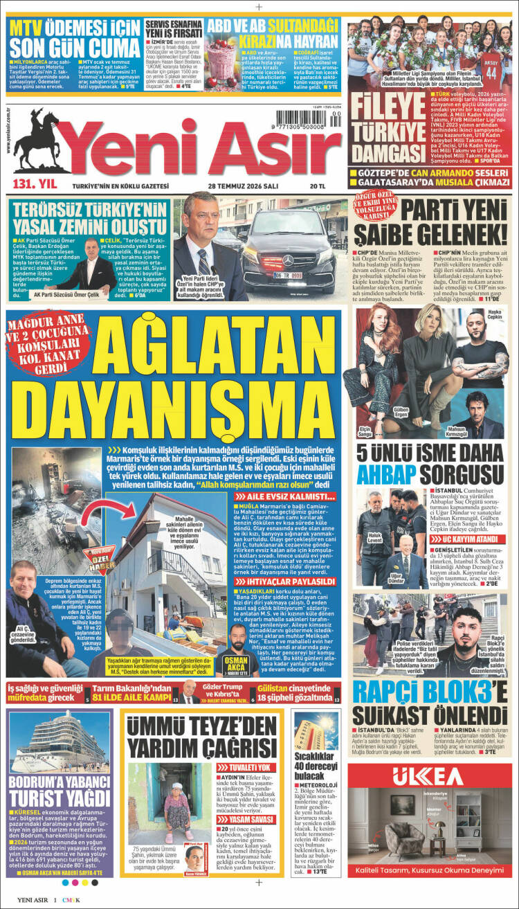 Portada de Yeni Asır (Turqu&iacute;a)