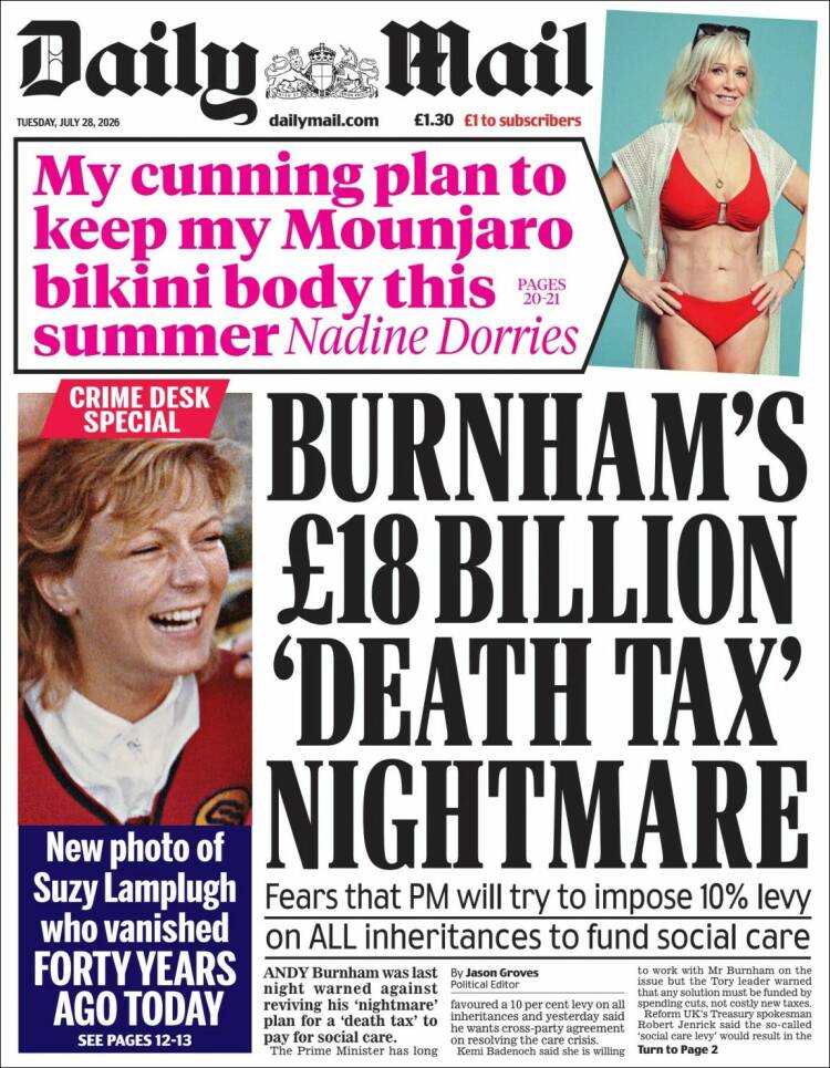 Portada de Daily Mail (Reino Unido)