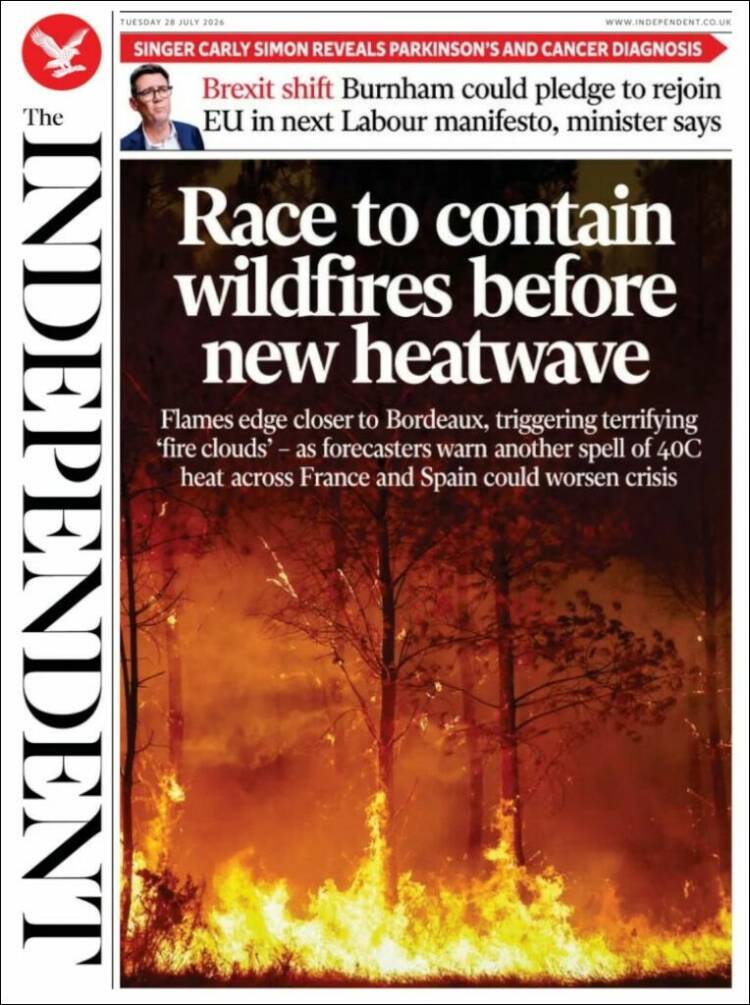 Portada de The Independent (Reino Unido)