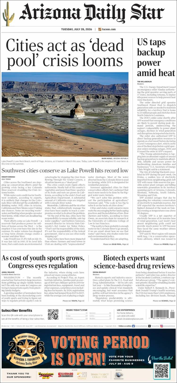 Portada de Arizona Daily Star (USA)