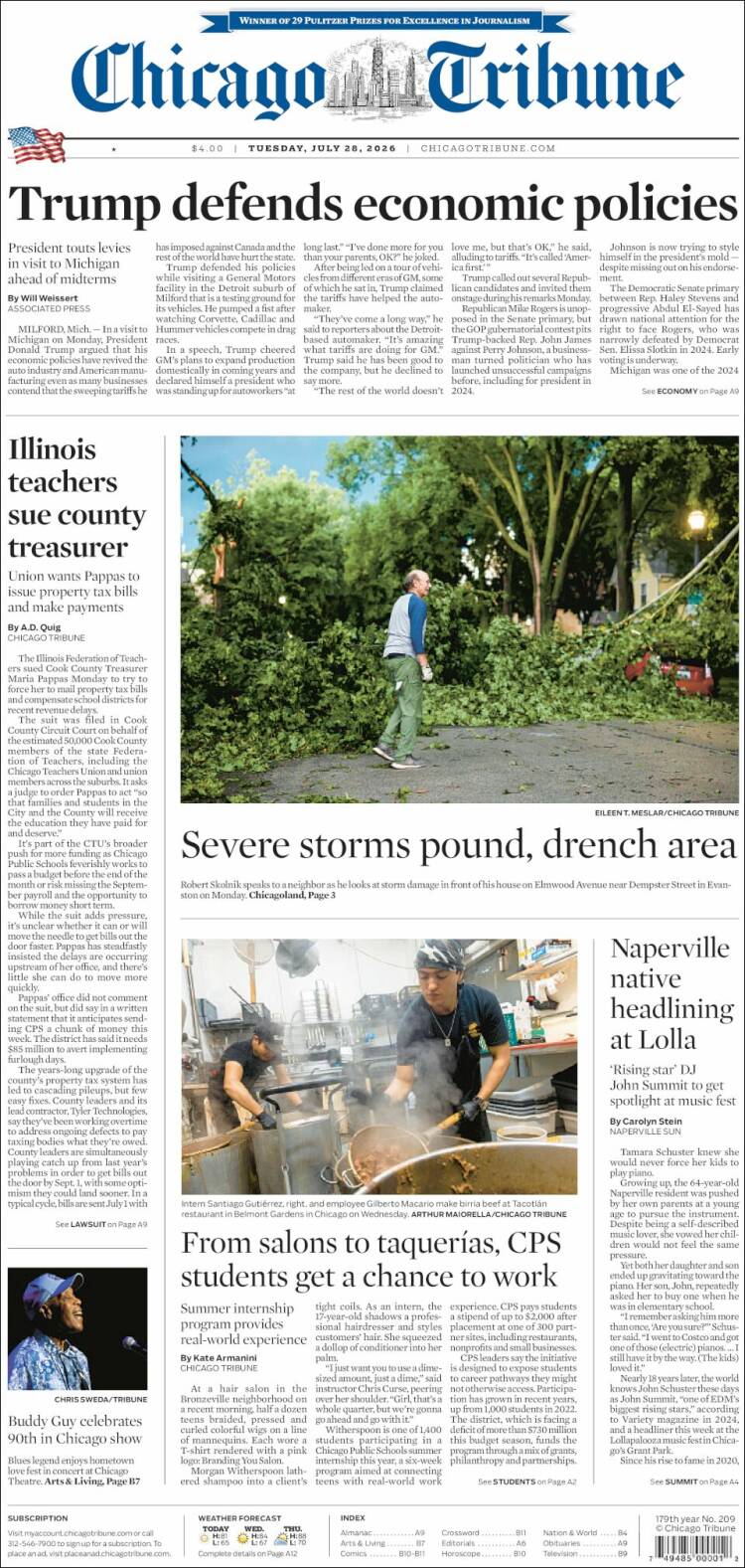 Portada de Chicago Tribune (USA)