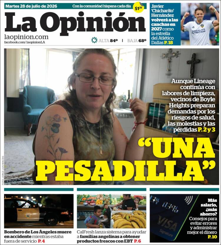 Portada de La Opinión (USA)