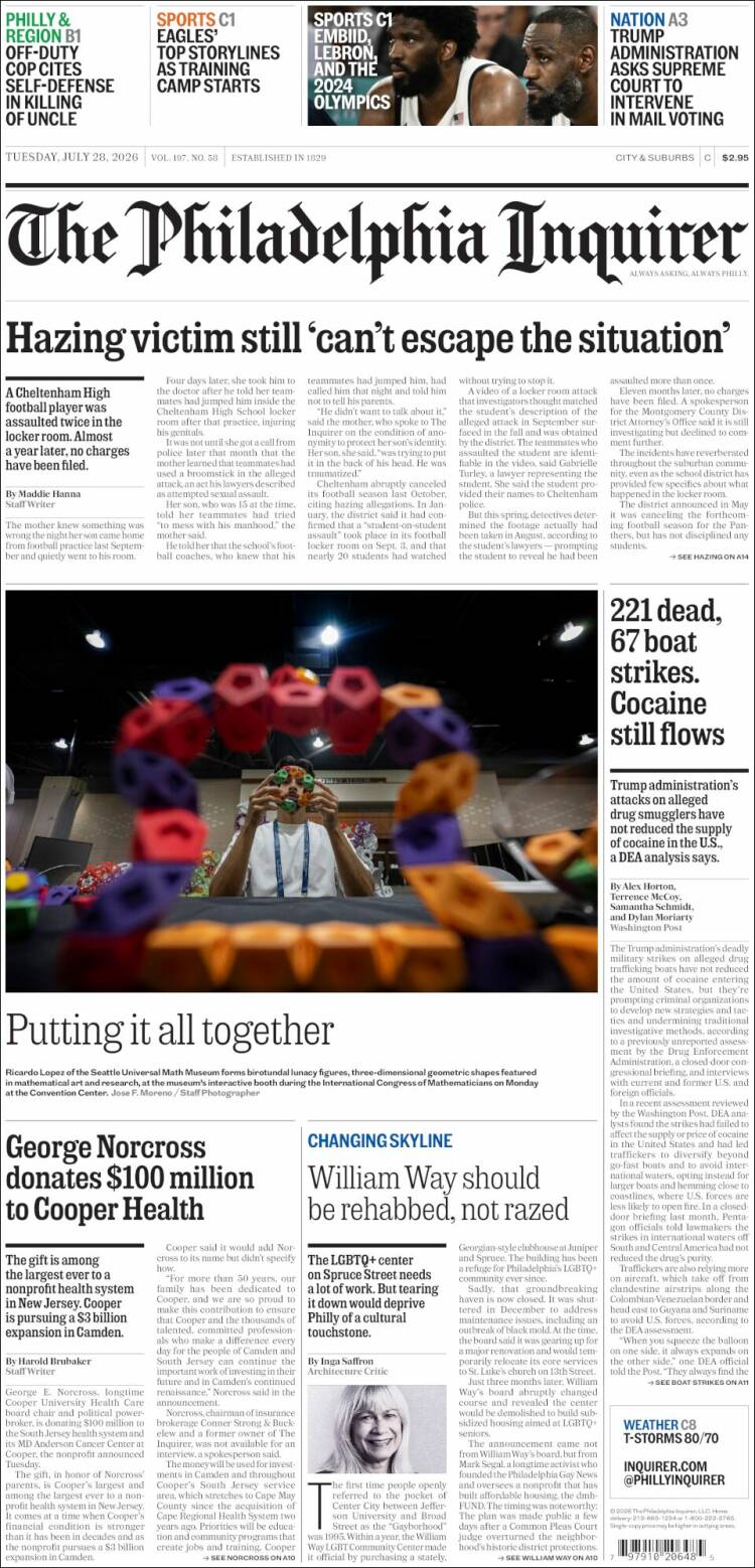 Portada de Philadelphia Inquirer (USA)