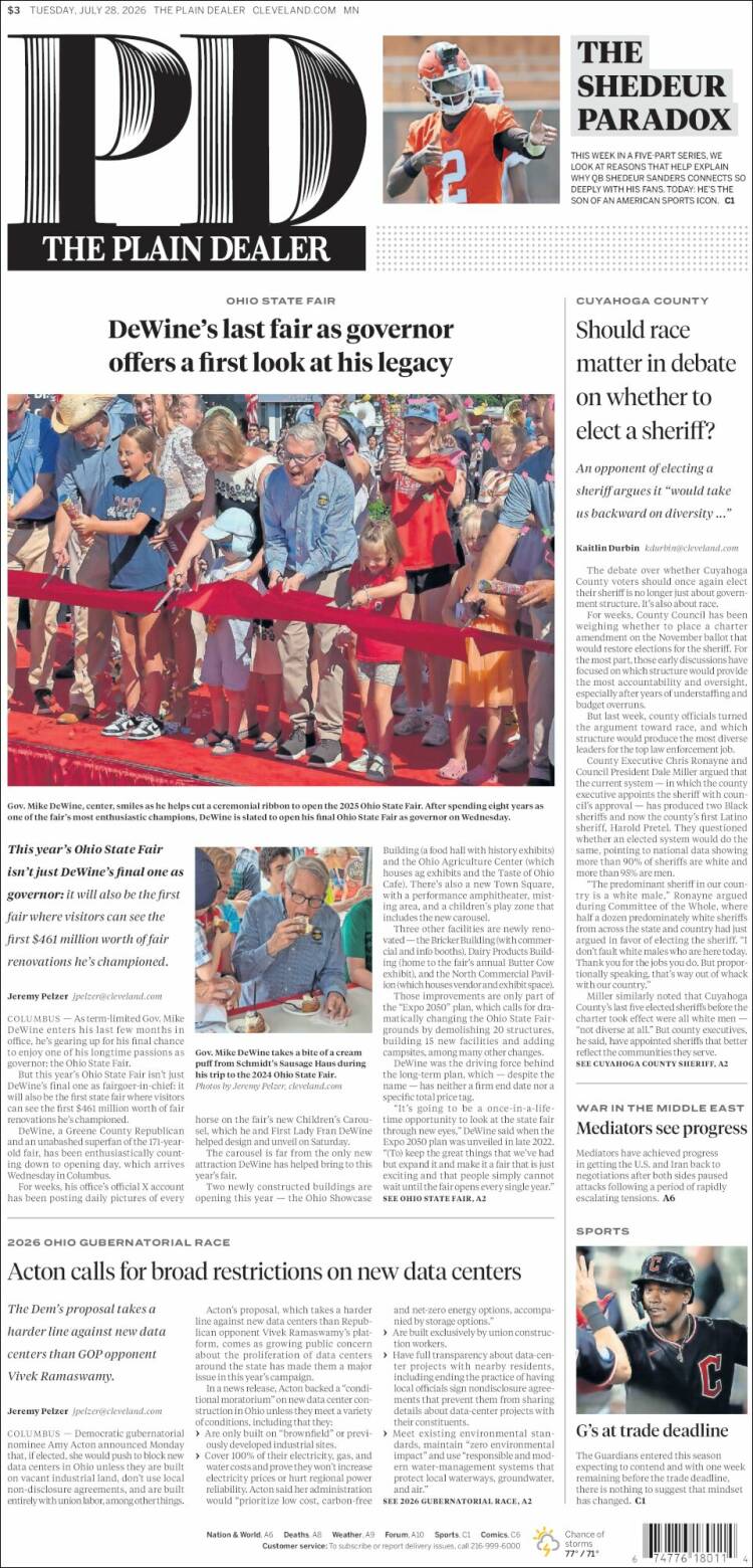 Portada de The Plain Dealer (USA)