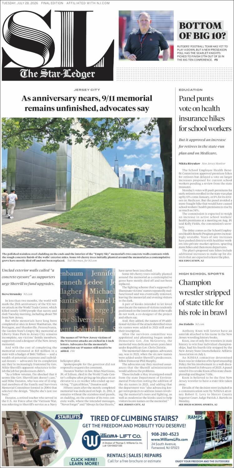 Portada de Star-Ledger (USA)