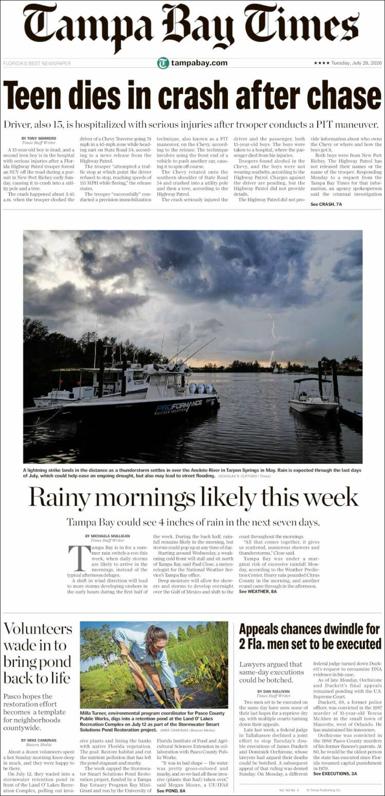 Portada de Tampa Bay Times (USA)