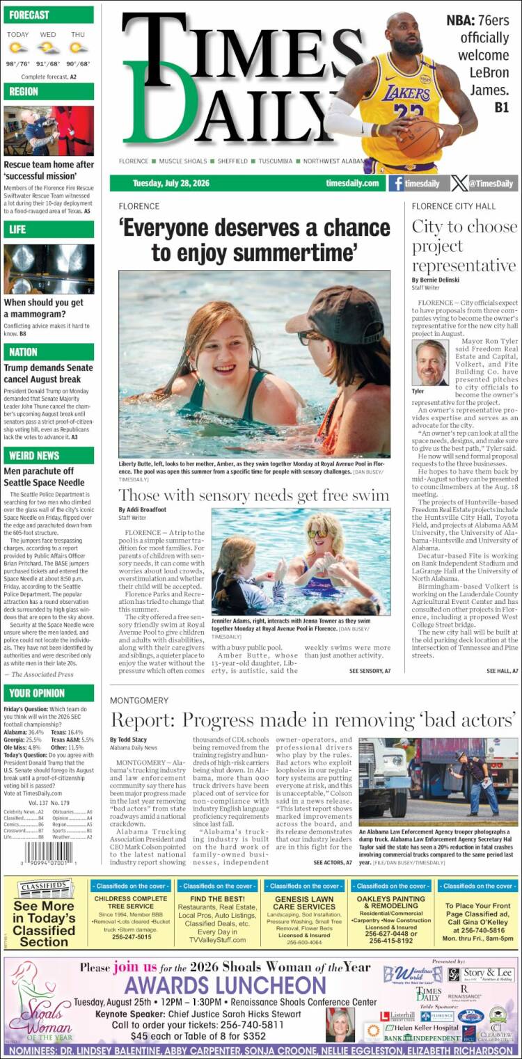 Portada de Times Daily (USA)