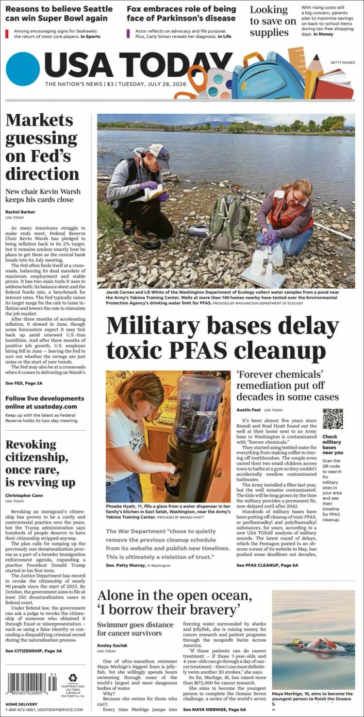 Portada de USA Today (USA)