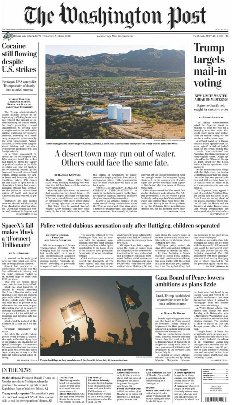 Portada de The Washington Post (USA)