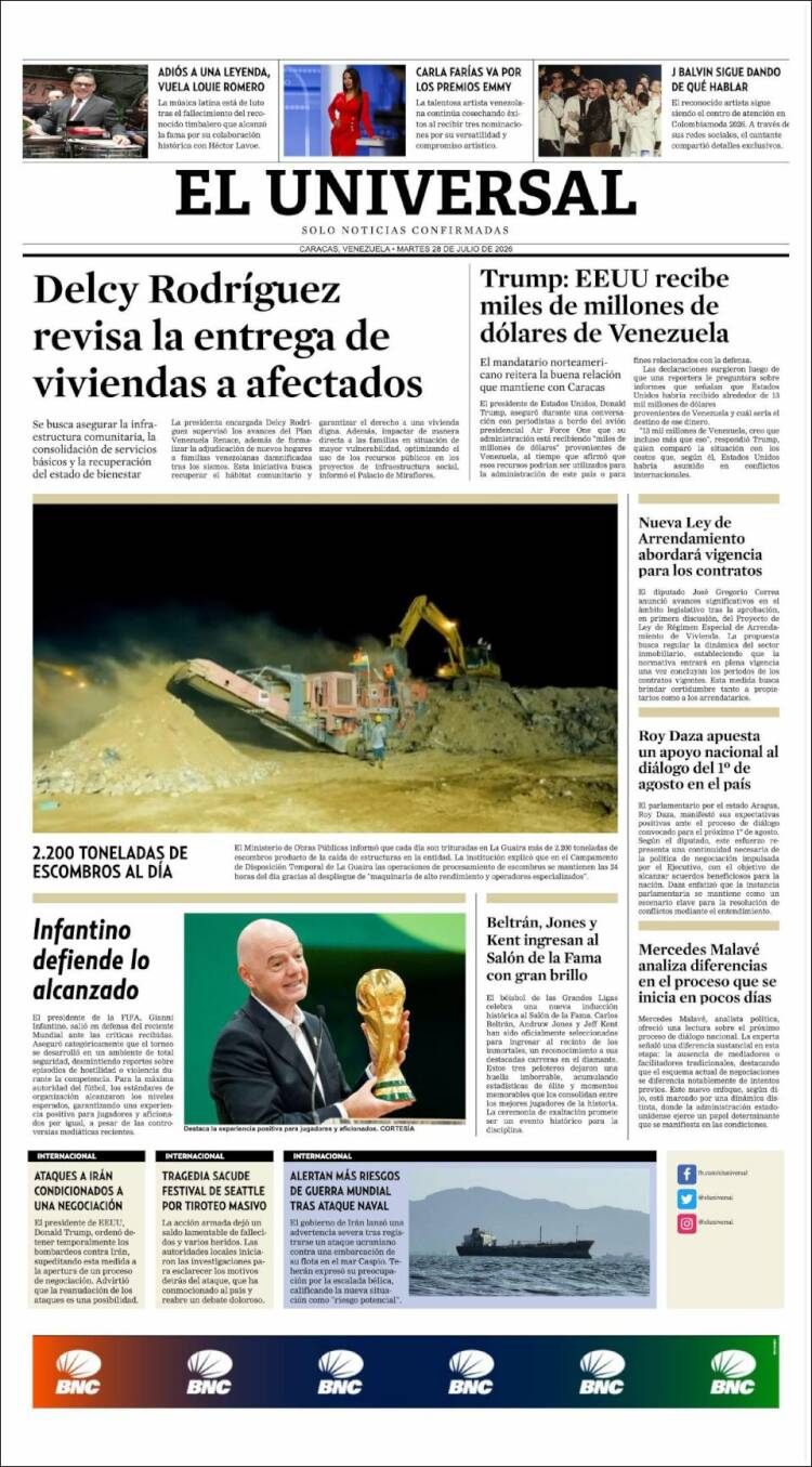 Portada de Universal (Venezuela)