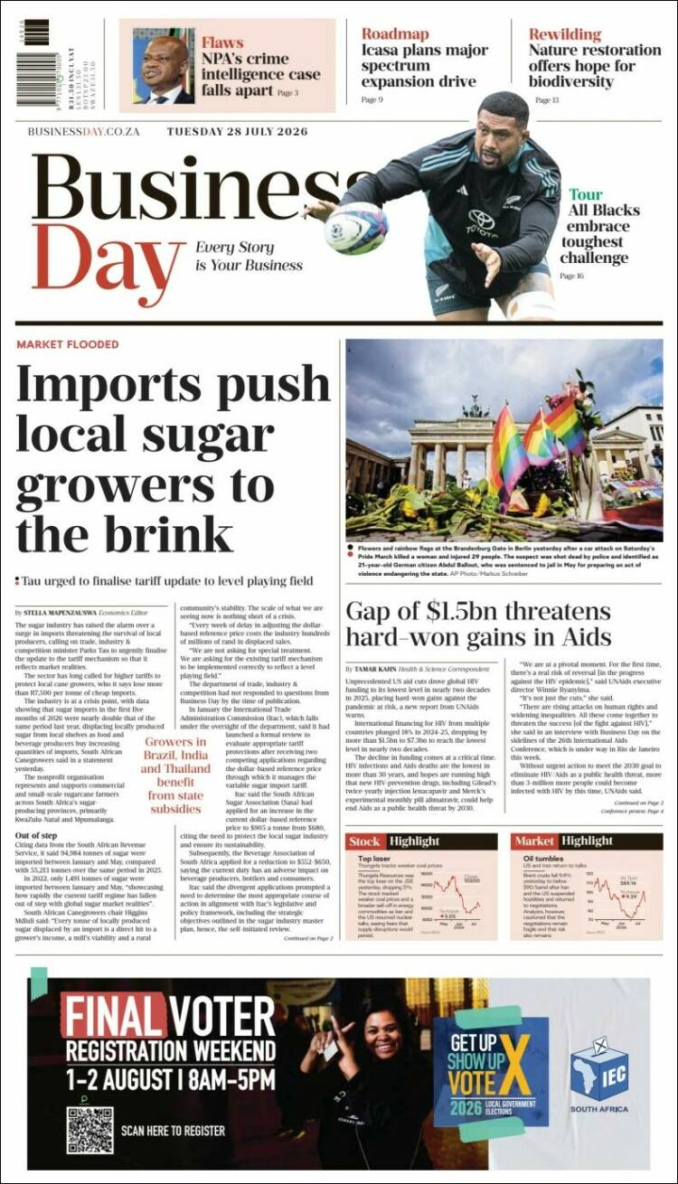 Portada de Business Day (Sud&aacute;frica)