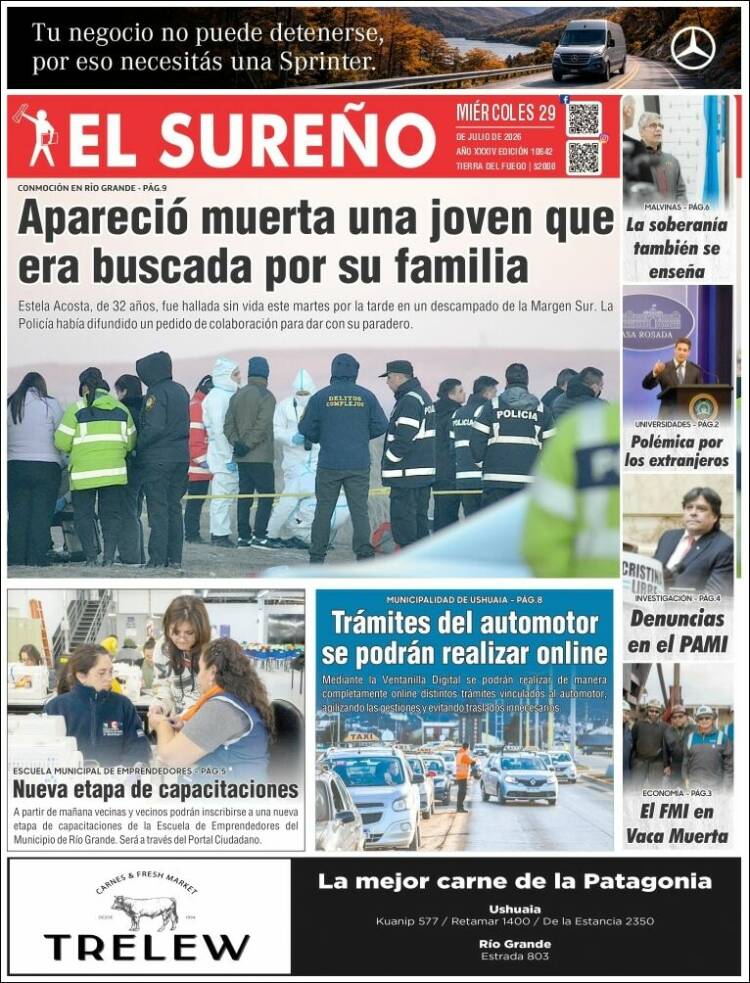Portada de Diario El Sureño (Argentina)